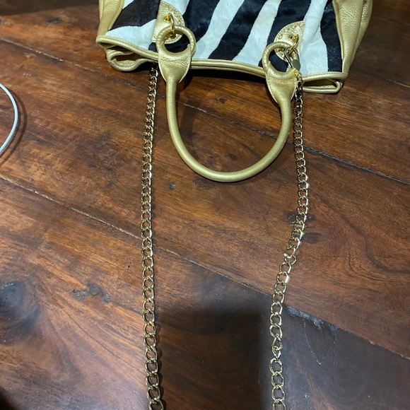 NOT FOR SALE- BEVERLY FELDMAN GOLD AND ZEBRA PRINT CALF HAIR LEATHER BAG - Picture 13 of 14